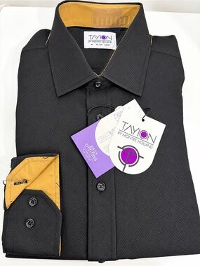 Taylor Black Dress Shirt with Gold Contrast Trim